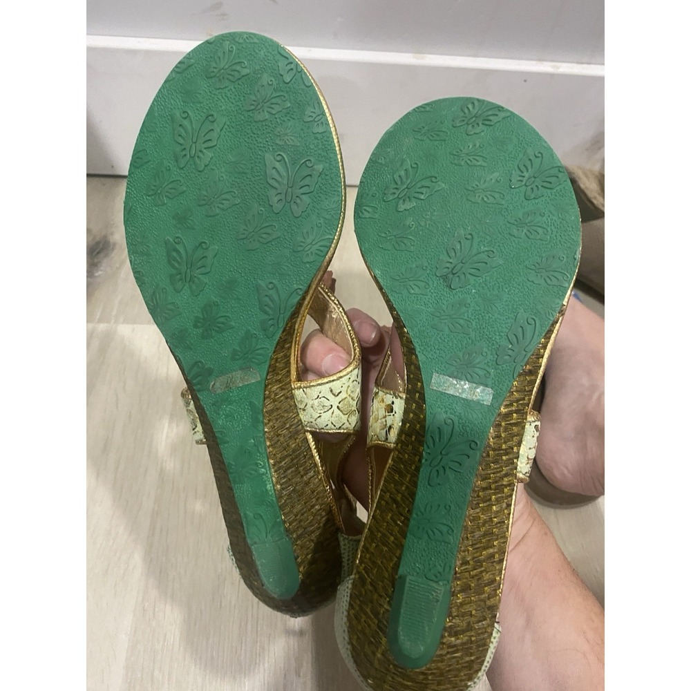 Poetic License Green Snakeskin Flowers Sandals Size 7 Women's Shoes Flats - Picture 5 of 6